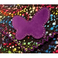 Black Suede Leather with Colorful Painted Print and a Purple Camoscio Leather Butterfly Handmade Bag