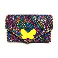 Black Suede Leather with Colorful Painted Print and a Yellow Leather Butterfly Handmade Bag