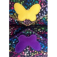 Black Suede Leather with Colorful Painted Print and a Yellow Leather Butterfly Handmade Bag