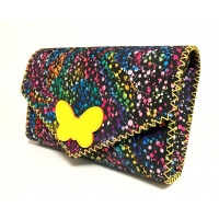 Black Suede Leather with Colorful Painted Print and a Yellow Leather Butterfly Handmade Bag