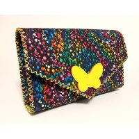 Black Suede Leather with Colorful Painted Print and a Yellow Leather Butterfly Handmade Bag