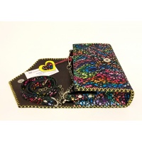 Black Suede Leather with Colorful Painted Print and a Yellow Leather Butterfly Handmade Bag