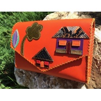 Little Colorful Leather Houses On Orange Saffiano Handmade Leather Bag 2 By Carmenittta