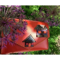 Little Colorful Leather Houses On Orange Saffiano Handmade Leather Bag 2 By Carmenittta