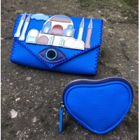 Blue Leather Heart Little Wallet