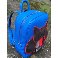 Handmade Leather Owl on Blue Leather Backpack Carmenittta