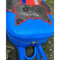 Handmade Leather Owl on Blue Leather Backpack Carmenittta