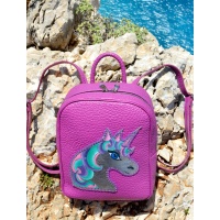 Handpainted Unicorn On Purple Leather Backpack by Carmenittta