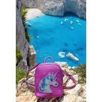 Handpainted Unicorn On Purple Leather Backpack by Carmenittta