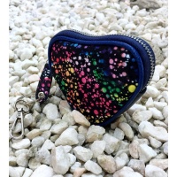 Black Suede Leather with Colorful Painted Print Heart Little Wallet