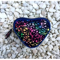 Black Suede Leather with Colorful Painted Print Heart Little Wallet