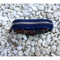Black Suede Leather with Colorful Painted Print Heart Little Wallet