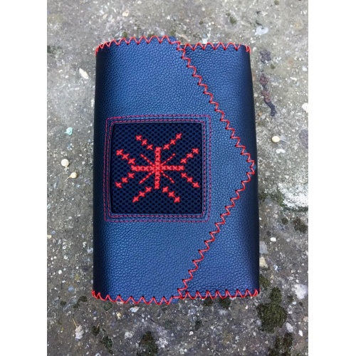 Black Leather Hand Embroidered Traditional Symbol Red Cross Bag