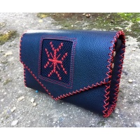 Black Leather Hand Embroidered Traditional Symbol Red Cross Bag