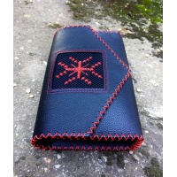 Black Leather Hand Embroidered Traditional Symbol Red Cross Bag