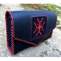 Black Leather Hand Embroidered Traditional Symbol Red Cross Bag