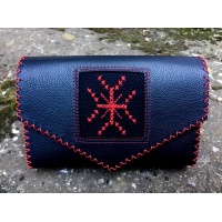 Black Leather Hand Embroidered Traditional Symbol Red Cross Bag