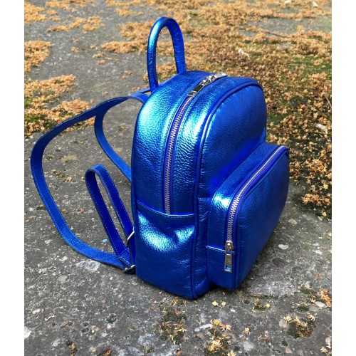 Metallic Blue Leather Backpack