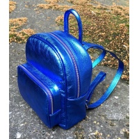 Metallic Blue Leather Backpack