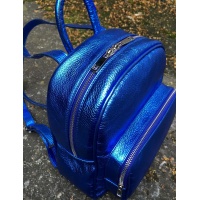 Metallic Blue Leather Backpack