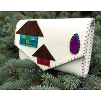 Little Colorful Handmade Leather Houses on White Leather Bag by Carmenittta