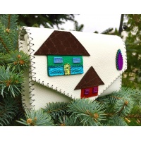 Little Colorful Handmade Leather Houses on White Leather Bag by Carmenittta