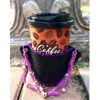 Handsewn Black Suede Leather Coffee Holder