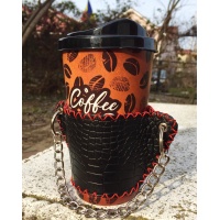 Handsewn Crocoprinted Leather Coffee Holder