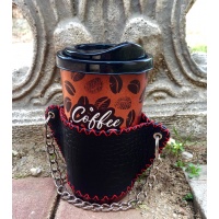 Handsewn Crocoprinted Leather Coffee Holder