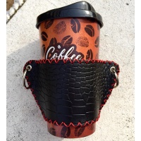 Handsewn Crocoprinted Leather Coffee Holder