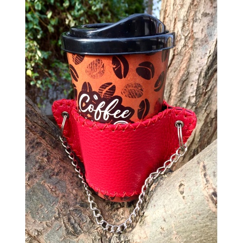 Handsewn Red Leather Coffee Holder