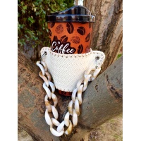 Handsewn White Leather Coffee Holder with Resin Chain Accessory