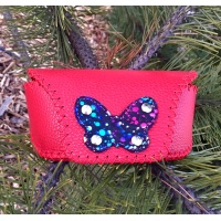 Red Leather Sunglasses Handsewn Case with a Butterfly