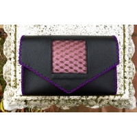 Black Leather Handmade Bag with purple 3D special printed detail