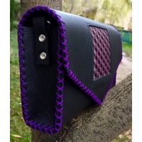 Black Leather Handmade Bag with purple 3D special printed detail
