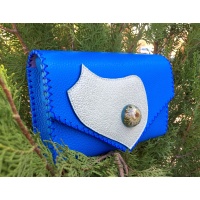 Calistephus Flower in Epoxy Resin on Blue Leather Handmade Bag