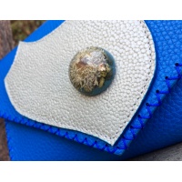 Calistephus Flower in Epoxy Resin on Blue Leather Handmade Bag