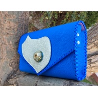 Calistephus Flower in Epoxy Resin on Blue Leather Handmade Bag