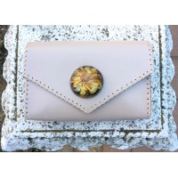 Calistephus Flower in Epoxy Resin on Pearl Cream Leather Handmade Bag