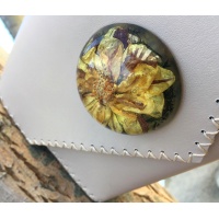 Calistephus Flower in Epoxy Resin on Pearl Cream Leather Handmade Bag