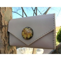 Calistephus Flower in Epoxy Resin on Pearl Cream Leather Handmade Bag