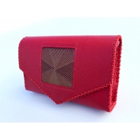 Red Leather Handmade Bag with 3D special printed detail