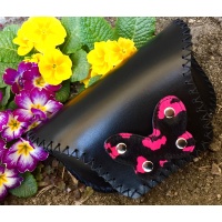 Black Leather Sunglasses Handsewn Case with Ponyskin Leather Handmade Butterfly