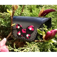 Black Leather Sunglasses Handsewn Case with Ponyskin Leather Handmade Butterfly