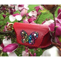 Red Box Natural Leather Sunglasses Handsewn Case with Camoscio Printed Leather Butterfly