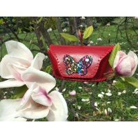 Red Box Natural Leather Sunglasses Handsewn Case with Camoscio Printed Leather Butterfly