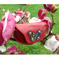 Red Box Natural Leather Sunglasses Handsewn Case with Camoscio Printed Leather Butterfly