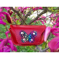 Red Box Natural Leather Sunglasses Handsewn Case with Camoscio Printed Leather Butterfly