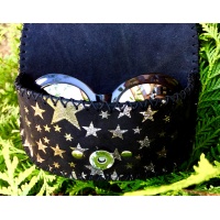 Metallic Silver Stars Printed Suede Leather Sunglasses Handsewn Case