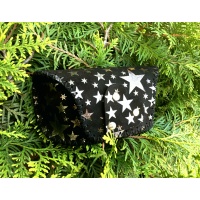 Metallic Silver Stars Printed Suede Leather Sunglasses Handsewn Case